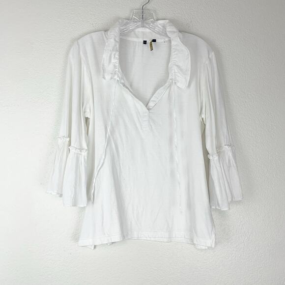 Kobi Halperin Shirt Womens Medium Ruffle Flare Sleeves Blouse Drawstring Neck M - Picture 1 of 9